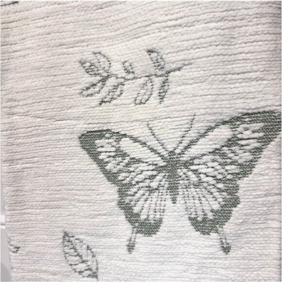 Nicole Miller Green Butterfly Chenille Throw Blanket Oversized Ivory Tassels NEW - Picture 2 of 6